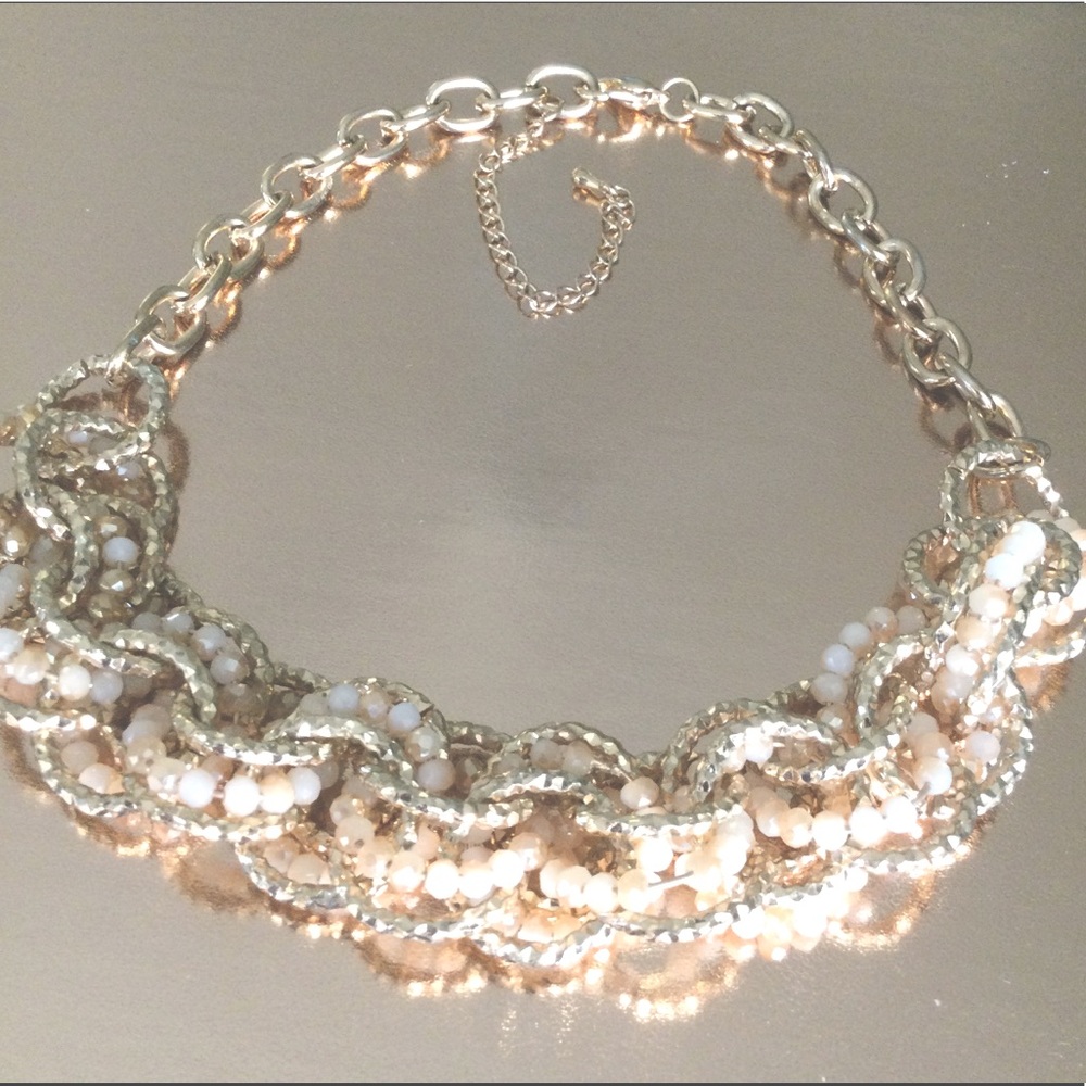 Beaded Gold Tone Necklace 9” Adjustable